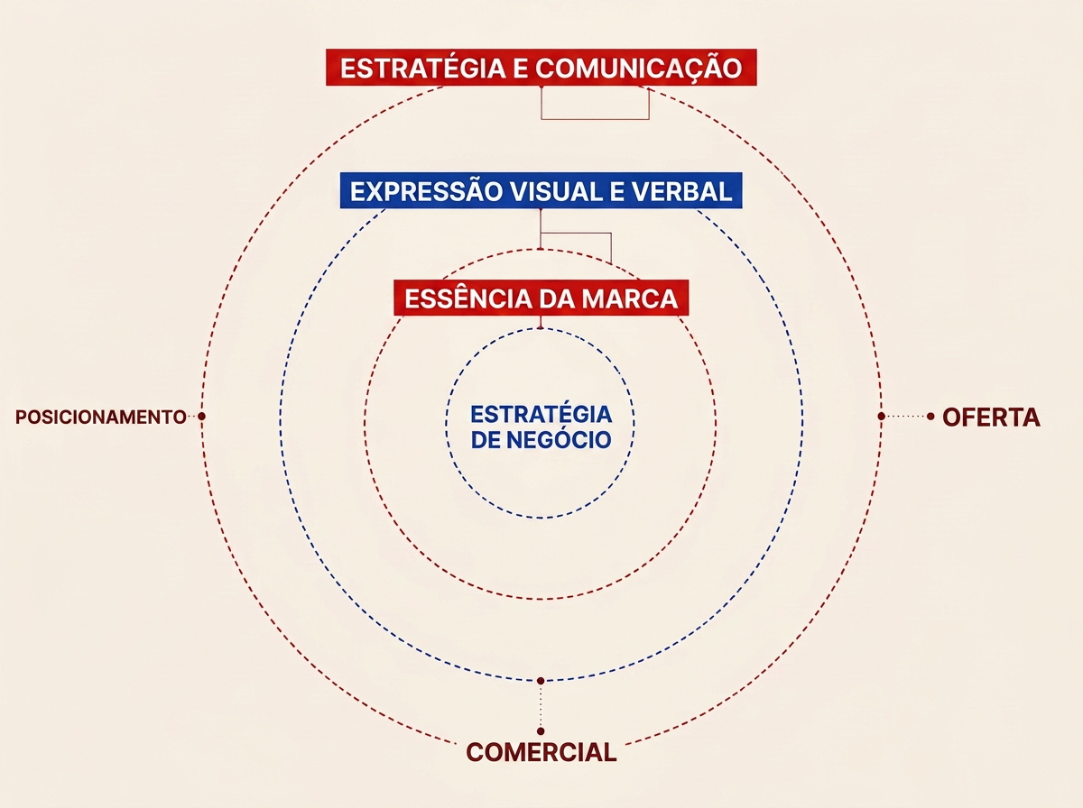 Método 360, Estratégia de Negócio no centro, Posicionamento, Oferta e Comercial em volta